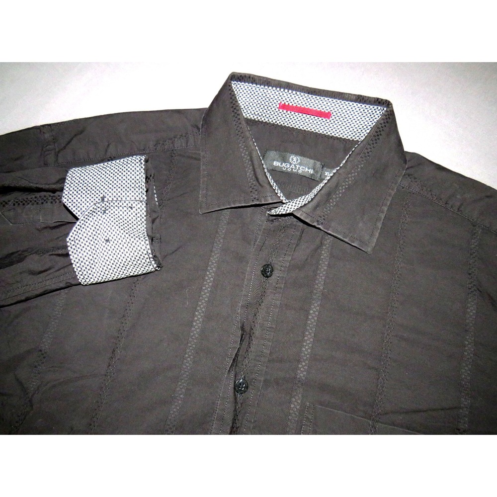 Bugatchi UOMO‎ Long Sleeved Black Embroidered Flip Cuff Button Up Shirt Men's XL